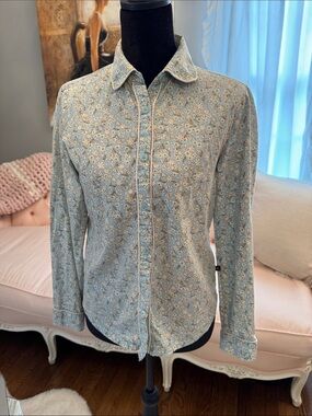 Light Blue Floral Long-Sleeve Button-Up Shirt